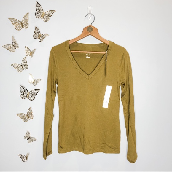 🦋🌙 NWT A NEW DAY |Green-Brown Long Sleeve V-Neck - Picture 3 of 8